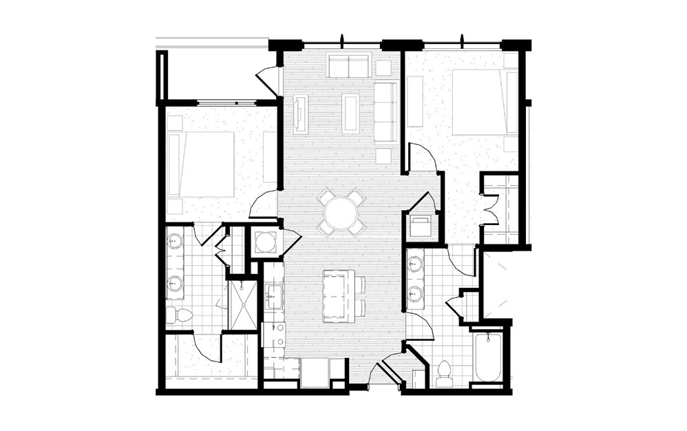 B13 - 2 bedroom floorplan layout with 2 baths and 1156 square feet.